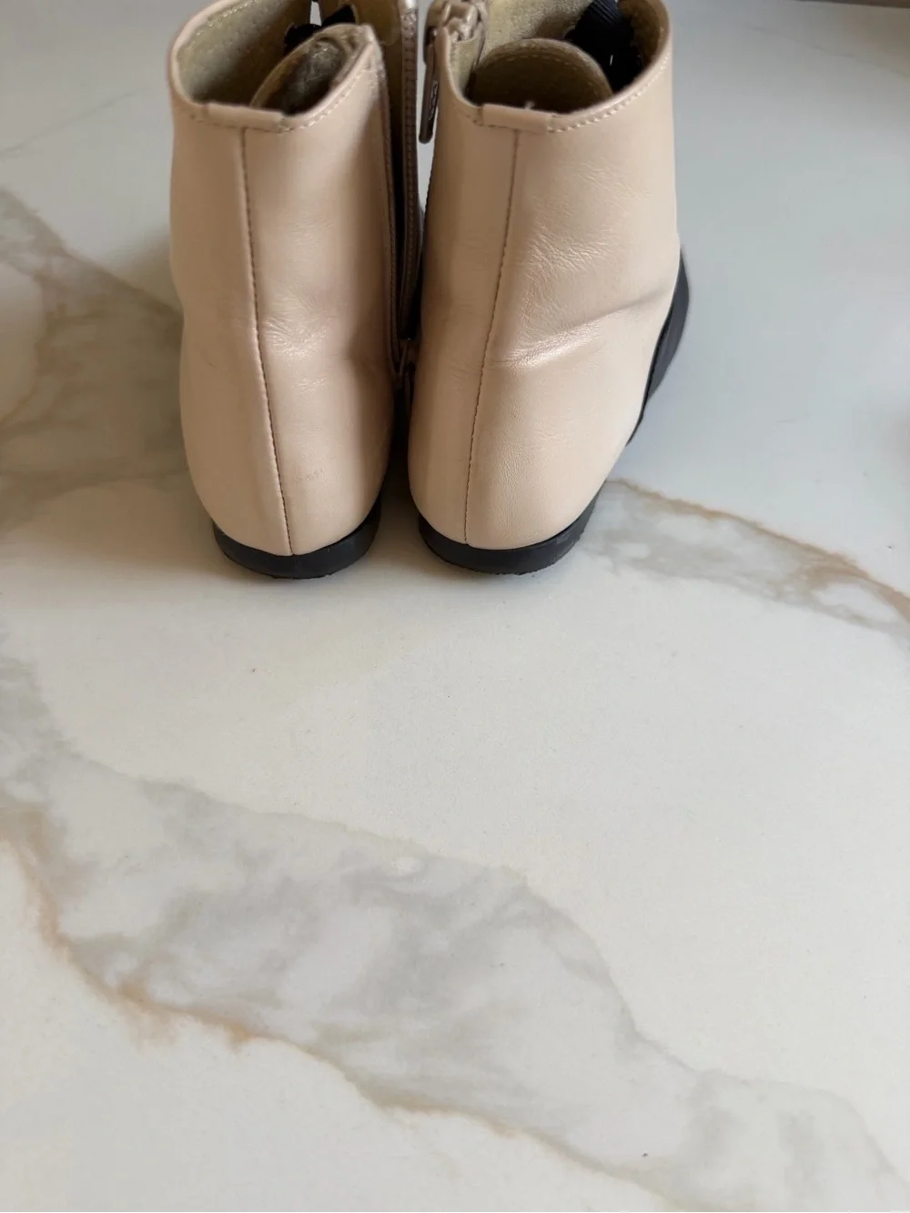 Girls leather Two-Tone Black and Cream Dress Ankle Boots with Side Zip